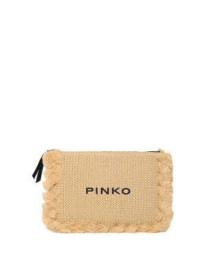 Pinko: shopper - Bustina Piccola In Rafia Con Logo E Nappine