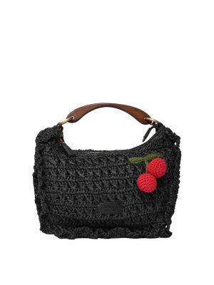 TWINSET: cross body bags - Croissant Bag In Crochet Raffia With Cherries