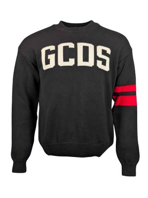 GCDS: Strickpullover mit Rundhalsausschnitt - Rundhalspullover - Schwarz