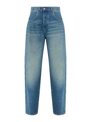 MOSCHINO: straight leg jeans - Blue Cotton Denim With Resin