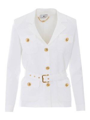 ELISABETTA FRANCHI: cardigans - White Knitted Cardigan