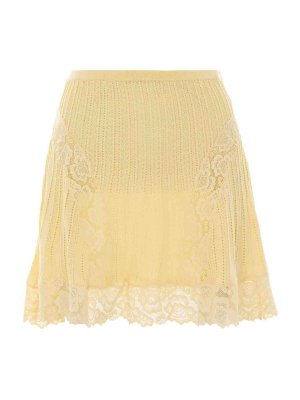 Self Portrait: mini skirts - Yellow Pointelle Knit Mini Skirt