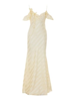 Self Portrait: maxi dresses - Yellow Satin Striped Maxi Dress