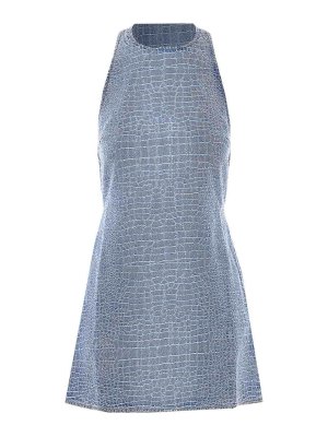 Self Portrait: Trousers Shorts - Rhinestone Croc Effect Denim Mini Dress