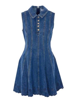 Self Portrait: short dresses - Denim Broderie Mini Dress
