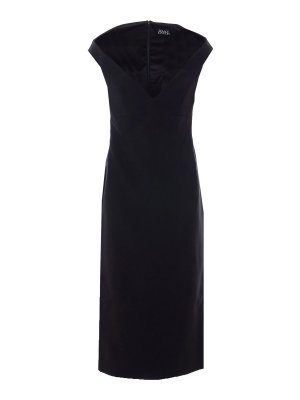 SOLACE LONDON: knee length dresses - Black Monica Midi Dress