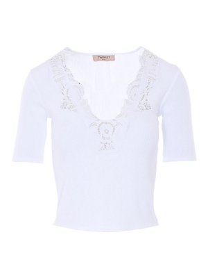 TWINSET: t-shirts - White Crop T-Shirt