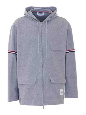 THOM BROWNE: Sweatshirts & Sweaters - Grey Zip Up Hoodie