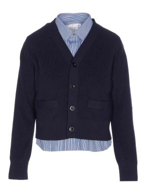 Sacai: cardigans - Poplin X Cotton Cardigan
