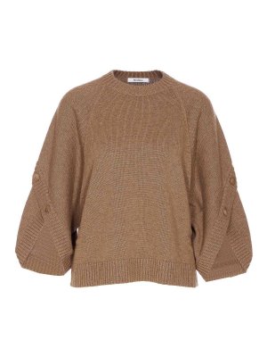 Max Mara: Strickpullover mit Rundhalsausschnitt - Rundhalspullover - Beige