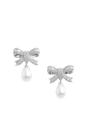 Self Portrait: Earrings - Crystal Bow Pearl Droplet Earrings