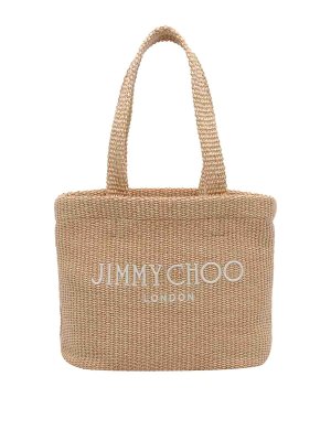 JIMMY CHOO: totes bags - Beige Medium Beach E/W Tote Bag