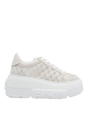 Casadei: trainers - Beige Platform Mesh Sneakers
