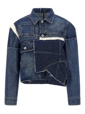 Sacai: giacche denim - Giacca in denim patchwork