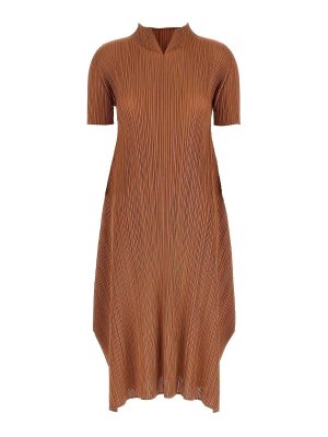 PLEATS PLEASE ISSEY MIYAKE: Robe longueur genou - Robe Au Genou - Marron