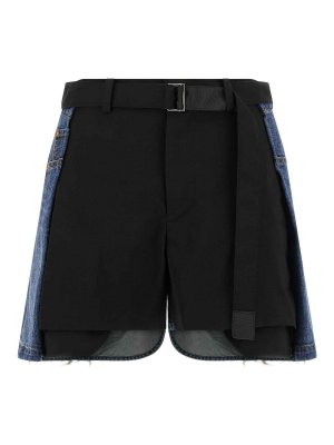 Sacai: pantaloni shorts - Pantaloncini con inserto in lana
