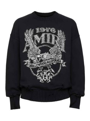 AMIRI: Strickpullover mit Rundhalsausschnitt - Rundhalspullover - Schwarz