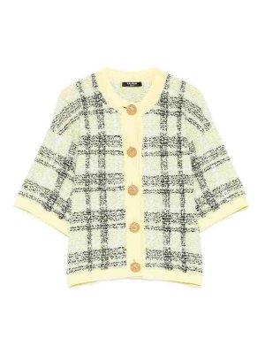 Balmain: cardigans - Check tweed cardigan