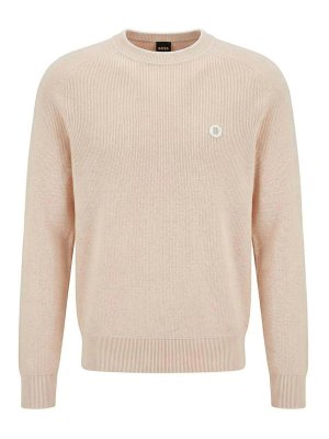 Hugo Boss: Strickpullover mit Rundhalsausschnitt - Rundhalspullover - Nude