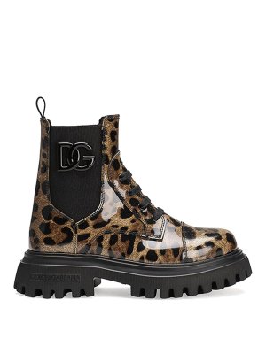 Dolce & Gabbana Jr: ankle boots - Leopard-Print Ankle Boots With Logo
