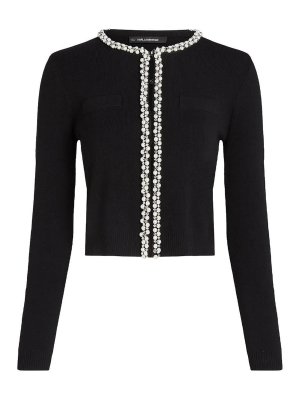 KARL LAGERFELD: cardigans - Classic Pearl Knit Cardigan