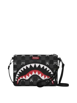 SPRAYGROUND: clutches - Gray Peeking Character Check Crossover Clutch
