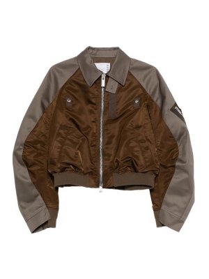 Sacai: cappotti al ginocchio - Giubbotto in twill di cotone chino x nylon