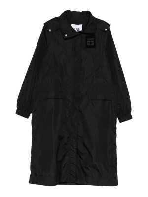 GANNI: parka - Parka lungo in nylon leggero con stampa
