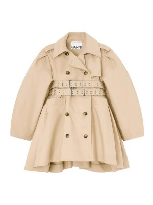GANNI: cappotti trench - Trench con peplo in cotone doppio
