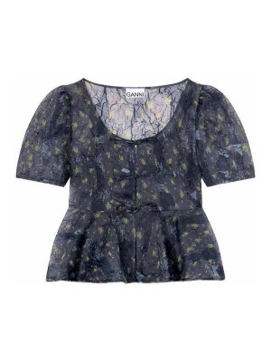 GANNI: bluse - Camicetta peplo con taglio sole