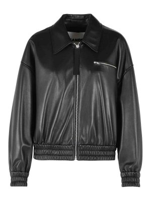 JIL SANDER: bombers - Black Leather Bomber Jacket