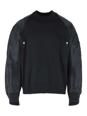 Sacai: crew necks - Black Cotton Blend Sweater