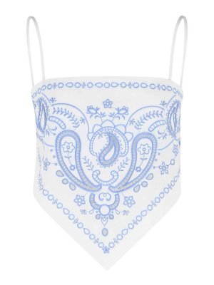 Self Portrait: Top e canotte - Top ricamato in misto lino bianco e blu