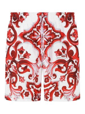DOLCE & GABBANA: Swim shorts & swimming trunks - Maiolica Print Polyester Medium Boxer Shorts