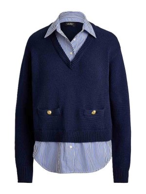 LAUREN RALPH LAUREN: Strickpullover mit V-Ausschnitt - V-Pullover - Blau
