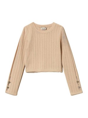 TWINSET: Strickpullover mit Rundhalsausschnitt - Rundhalspullover - Beige