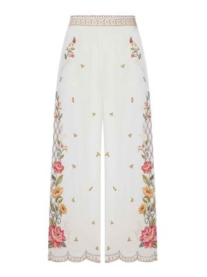 FARM RIO: casual trousers - Palazzo Trousers With Floral Embroidery