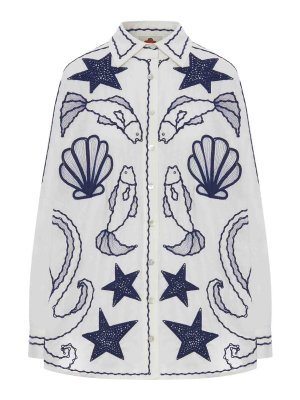 FARM RIO: shirts - Cotton Shirt With Marine Embroidery