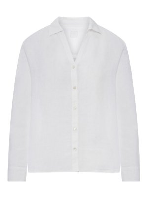 120% LINO: shirts - Linen Shirt With Collar And V-Neck