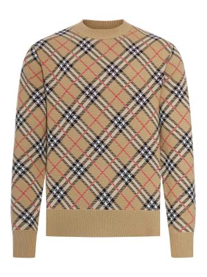 BURBERRY: crew necks - Checked Cotton And Wool Pullover