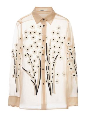 KHAITE: shirts - Silk Shirt With Three-Dimensional Embroidery
