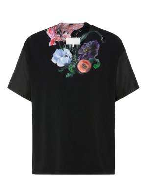 Maison Margiela: t-shirts - Cotton And Silk T-Shirt With Floral Pattern