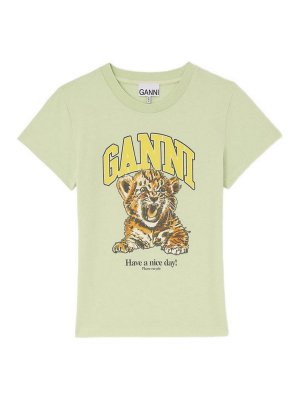 GANNI: t-shirts - Printed Cotton T-Shirt