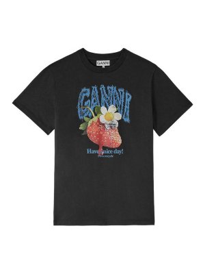 GANNI: t-shirts - Printed Cotton T-Shirt