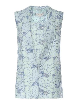 GENNY: vests - Linen Vest With Orchid Embroidery