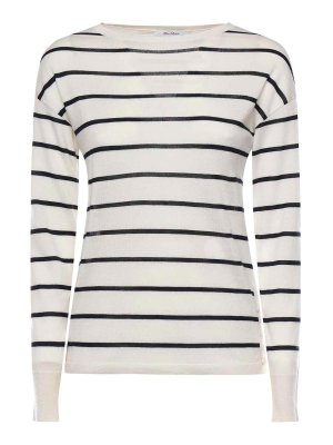 Max Mara: Strickpullover mit Rundhalsausschnitt - Rundhalspullover - Weiß