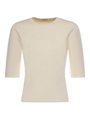 Max Mara: Strickpullover mit Rundhalsausschnitt - Rundhalspullover - Weiß