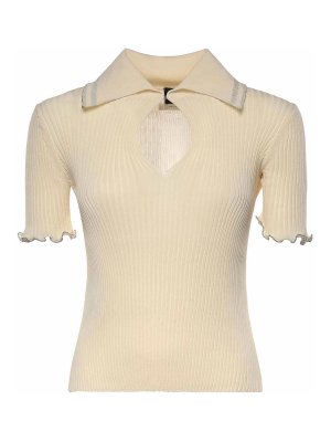 Pinko: maglia collo rotondo - Maglia A Costine Con Bordi Gioiello