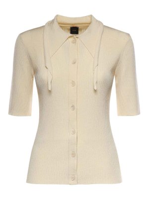 Pinko: polo shirts - Ribbed Viscose Blend Polo Shirt