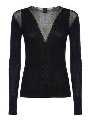 Pinko: crew necks - Ribbed Sweater With Sheer Inserts